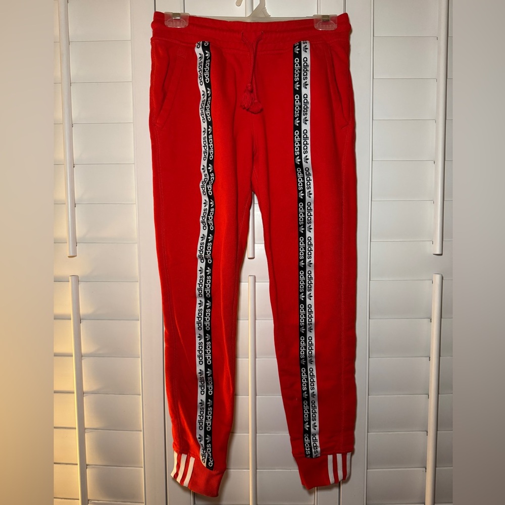 Adidas Red Joggers with Logo Stripes Womens Size XS